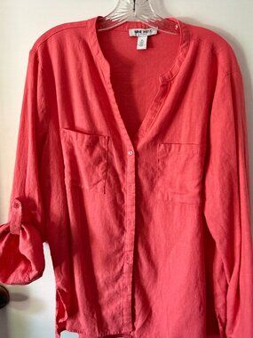 Nine West top blouse Women Size XL orange LINEN Blend Coral